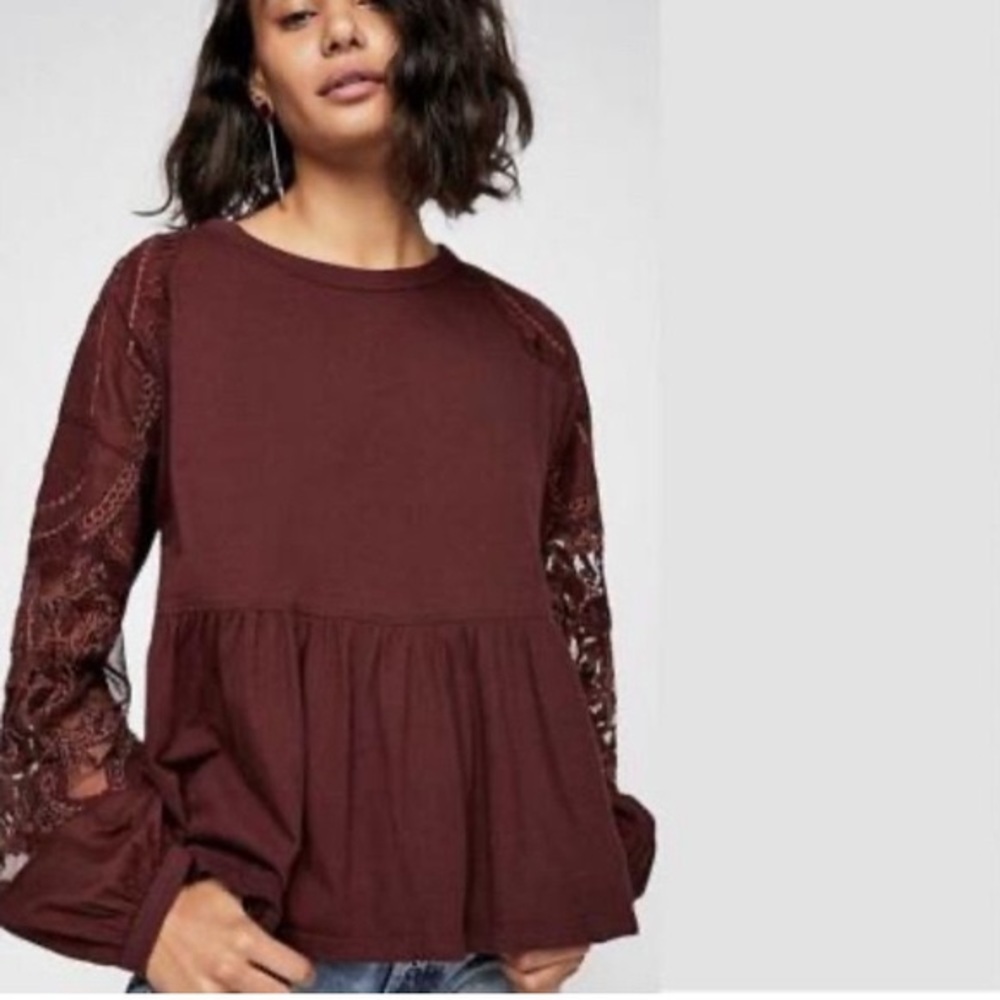 Free people embroidered gold and burgundy top